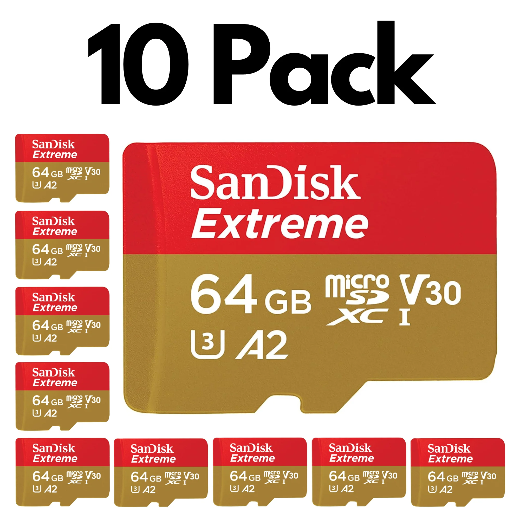 10 Pack SanDisk Extreme microSDXC UHS-I Memory Card with SD Adapter β U3, A2, C10, 4K UHD - Image 6
