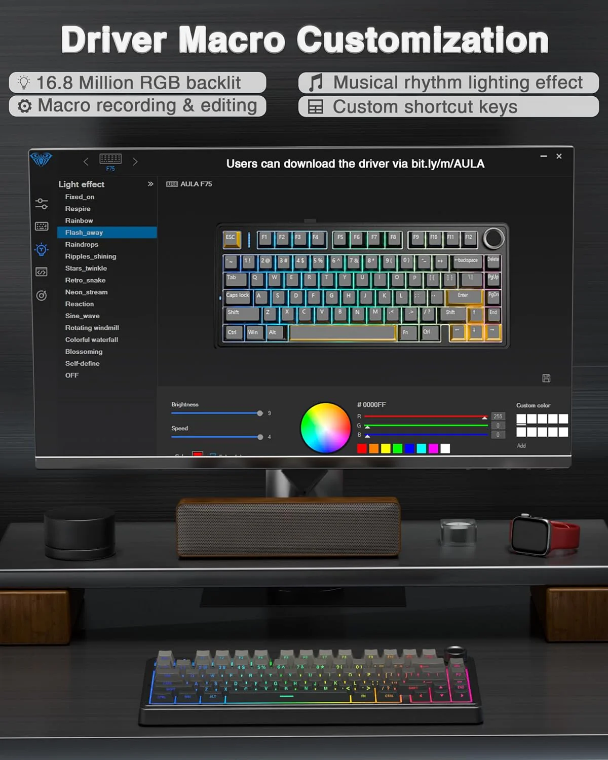 AULA F75 Pro Wireless, Mechanical Gaming Keyboard 75% Hot-Swappable RGB with Multifunction Knob - Image 8